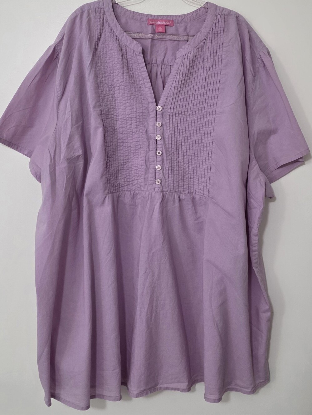 Woman Within Pintucked Lavender Tunic Top Breathable 100% Cotton Cottagecore 5X